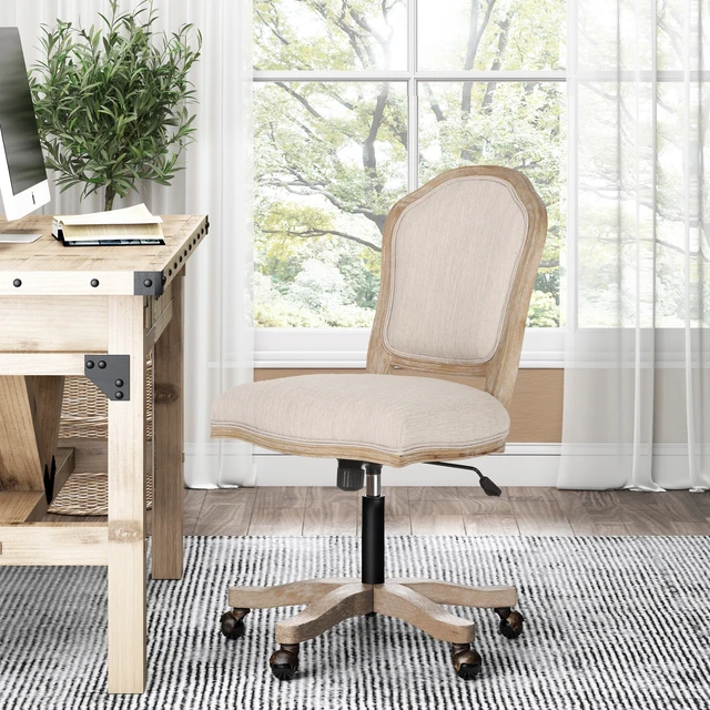 Alt view image 3 of 7 - Swivel and Lift Chair, Beige Natural, Fabric, Display Shelving Etageres