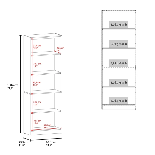 Alt view image 4 of 5 - 5 Shelf Bookcase, Wenge, Particle Board, Display Shelving Etageres