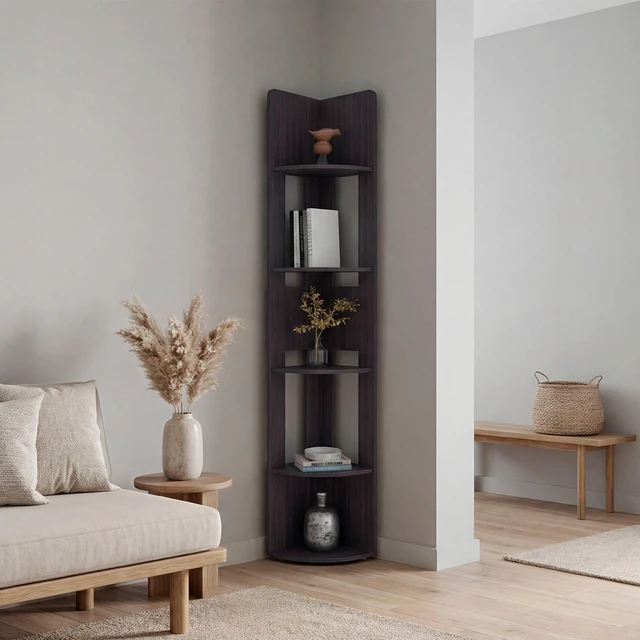 Main image of Corner Tiered Storage Shelving Display Bookcase, Wenge, Particle Board, Display Shelving Etageres