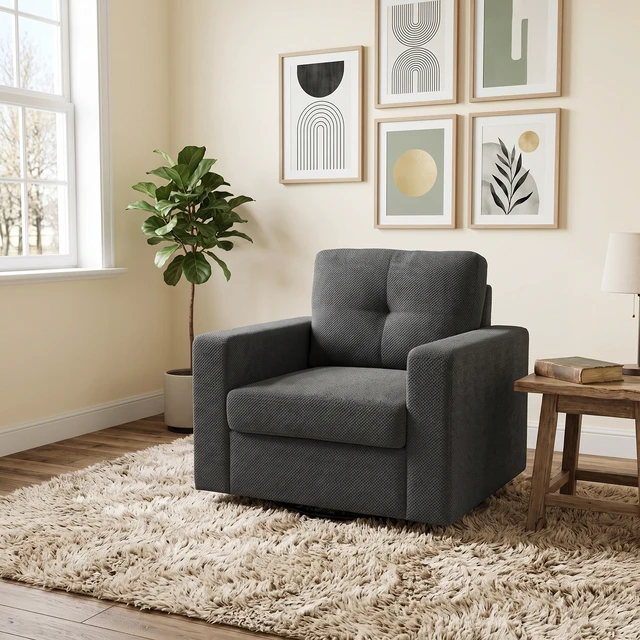 Alt view image 2 of 5 - Degree Rotation Single Sofa Chair for Living, Dark Gray, Cast Lron, Wood and Fabric, Chairs Accent Seating