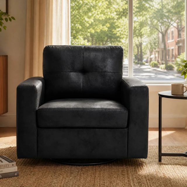 Alt view image 2 of 5 - Degree Rotation Single Sofa Chair for Living, Black, Cast Lron, Wood and Fabric, Chairs Accent Seating