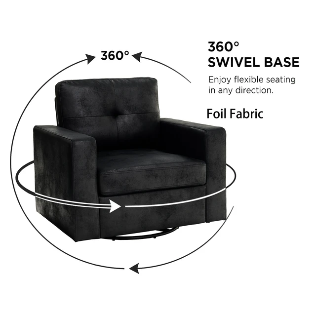 Alt view image 3 of 5 - Degree Rotation Single Sofa Chair for Living, Black, Cast Lron, Wood and Fabric, Chairs Accent Seating