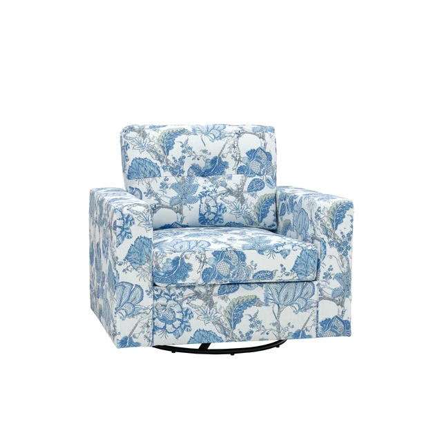 Alt view image 5 of 5 - Floral Upholstery Degree Rotation Single Sofa Chair for Living, Blue, Cast Lron, Wood and Fabric, Chairs Accent Seating