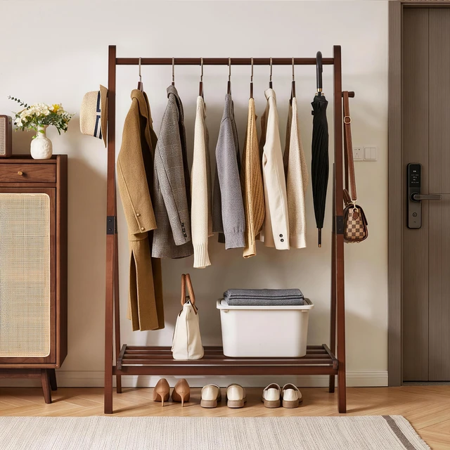 Alt view image 5 of 7 - Heavy Duty Solid Freestanding Clothes Rack, ×17.72 ×62.4 Shaped Garment Hanger Stand with Bottom Storage Shelf and Side