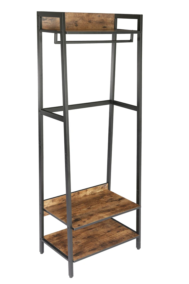 Alt view image 5 of 7 - Entryway Tree with Shoe Storage and Coat Rack, Design with Metal Frame, Brown, Engineered Wood