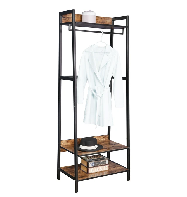 Alt view image 4 of 7 - Entryway Tree with Shoe Storage and Coat Rack, Design with Metal Frame, Brown, Engineered Wood