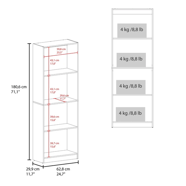 Alt view image 6 of 7 - Positano 4 Shelf Storage Bookshelf, Wenge, Particle Board, Display Shelving Etageres