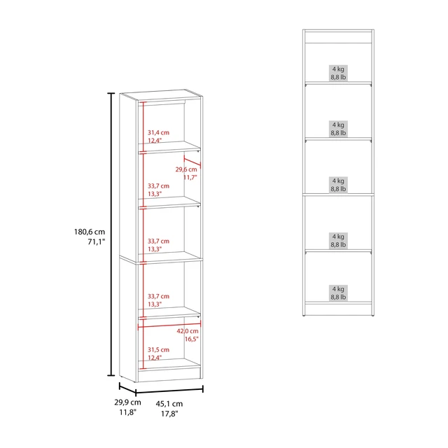Alt view image 6 of 7 - Positano 5 Shelf Storage Bookshelf, Wenge, Particle Board, Display Shelving Etageres