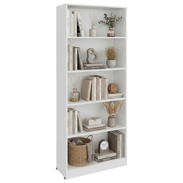 Alt view image 6 of 7 - Tall Bookcase with Shelves, Storage Bookshelf, White, Particle Board, Display Shelving Etageres