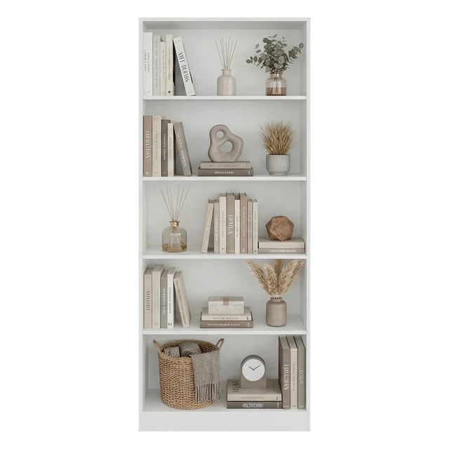 Alt view image 3 of 7 - Tall Bookcase with Shelves, Storage Bookshelf, White, Particle Board, Display Shelving Etageres