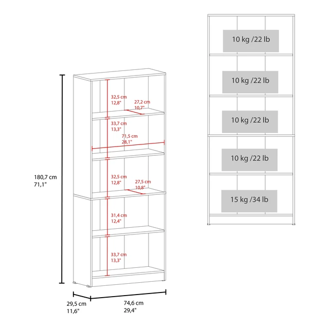Alt view image 4 of 7 - Tall Bookcase with Shelves, Storage Bookshelf, White, Particle Board, Display Shelving Etageres