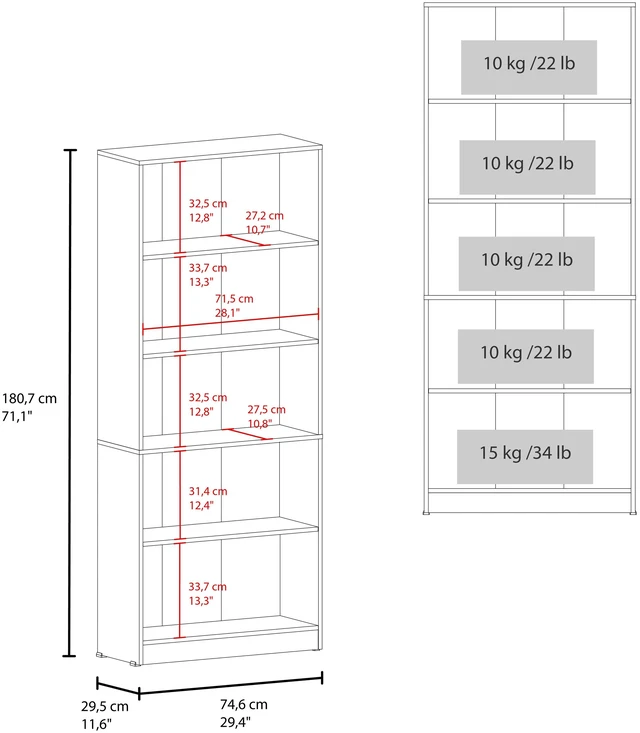Alt view image 4 of 7 - Tall Bookcase with Shelves, Storage Bookshelf, Wenge, Particle Board, Display Shelving Etageres
