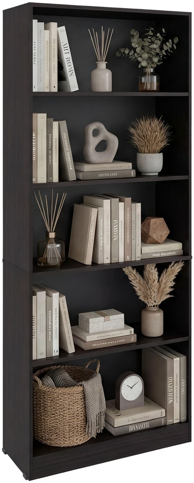 Alt view image 6 of 7 - Tall Bookcase with Shelves, Storage Bookshelf, Wenge, Particle Board, Display Shelving Etageres