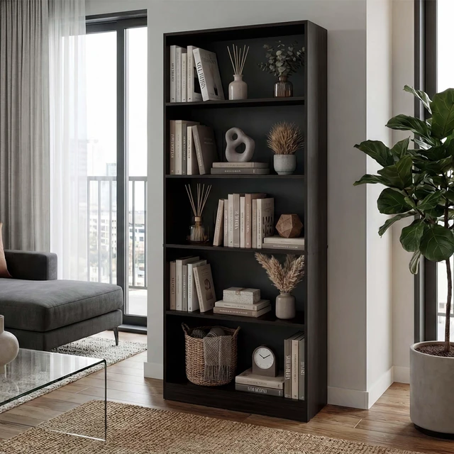 Main image of Tall Bookcase with Shelves, Storage Bookshelf, Wenge, Particle Board, Display Shelving Etageres