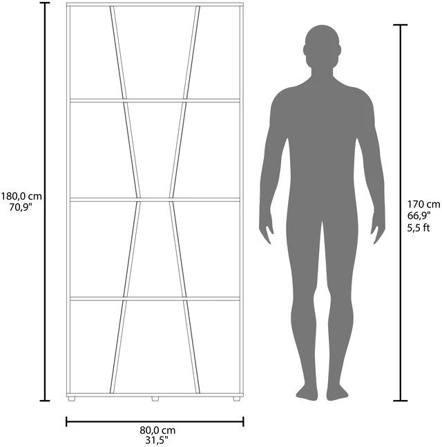 Alt view image 3 of 7 - Camden 4 Tier Bookcase, Tall Freestanding Bookshelf with Open Display Shelves for Living, Wenge, Particle Board