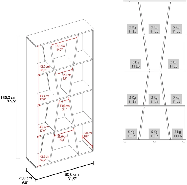 Alt view image 2 of 7 - Camden 4 Tier Bookcase, Tall Freestanding Bookshelf with Open Display Shelves for Living, Wenge, Particle Board