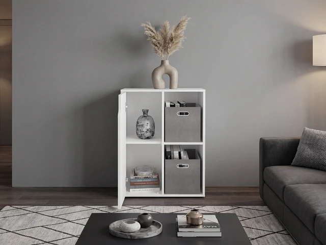 Alt view image 2 of 7 - Fairmont Cube Bookcase with Storage Cabinets, Bookshelf with Open Shelves for Living, White, Particle Board, Display