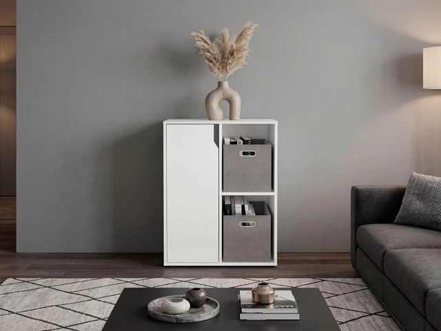 Main image of Fairmont Cube Bookcase with Storage Cabinets, Bookshelf with Open Shelves for Living, White, Particle Board, Display