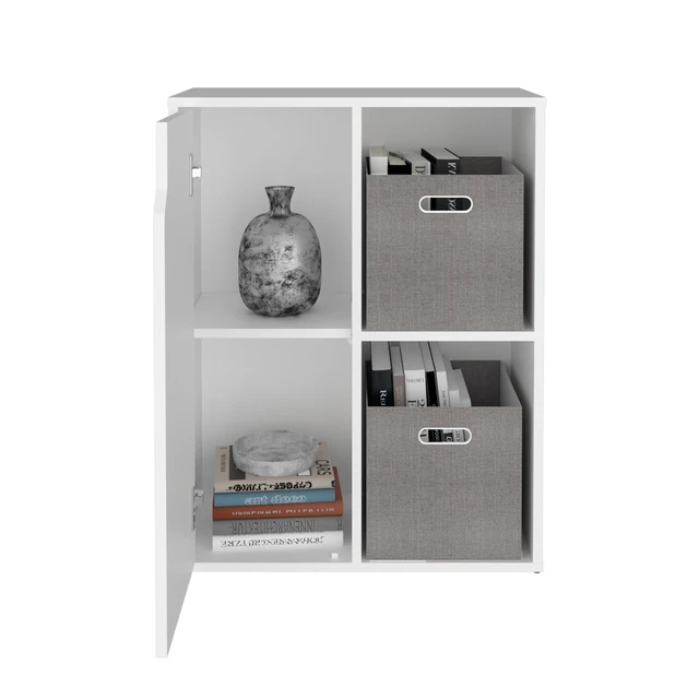Alt view image 5 of 7 - Fairmont Cube Bookcase with Storage Cabinets, Bookshelf with Open Shelves for Living, White, Particle Board, Display