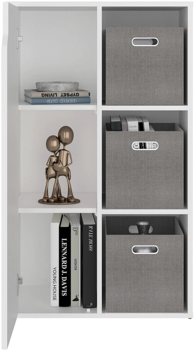 Alt view image 6 of 7 - Fairview Cube Bookcase with Storage Cabinets, Bookshelf with Open Shelves for Living, White, Particle Board, Display