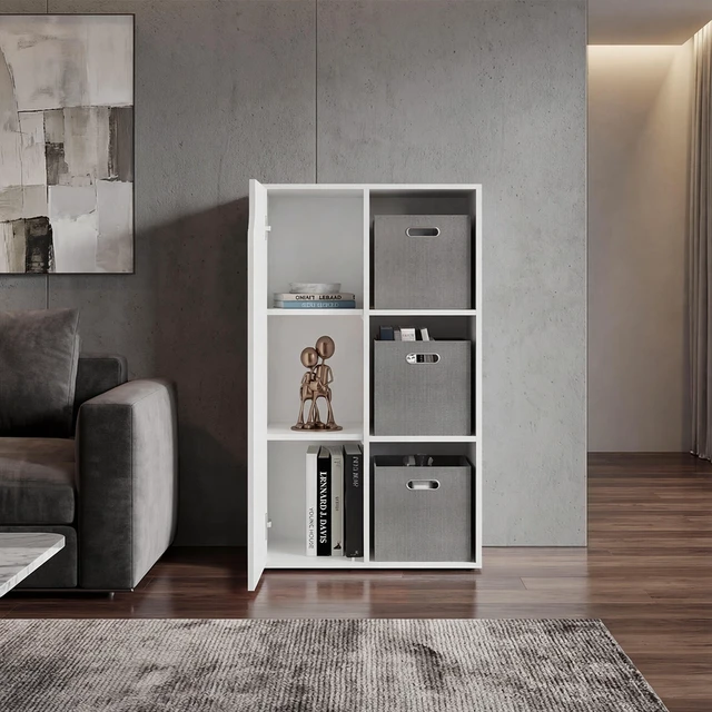 Alt view image 2 of 7 - Fairview Cube Bookcase with Storage Cabinets, Bookshelf with Open Shelves for Living, White, Particle Board, Display