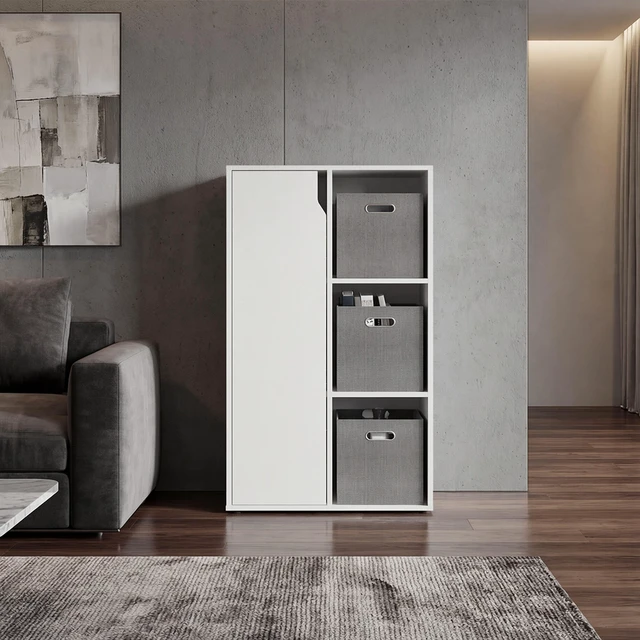 Main image of Fairview Cube Bookcase with Storage Cabinets, Bookshelf with Open Shelves for Living, White, Particle Board, Display