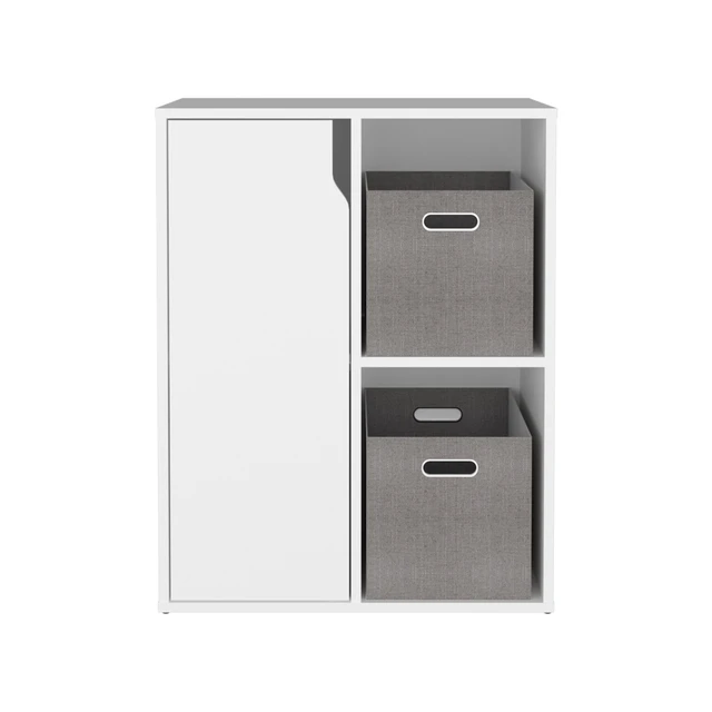 Alt view image 4 of 7 - Fairmont Cube Bookcase with Storage Cabinets, Bookshelf with Open Shelves for Living, White, Particle Board, Display