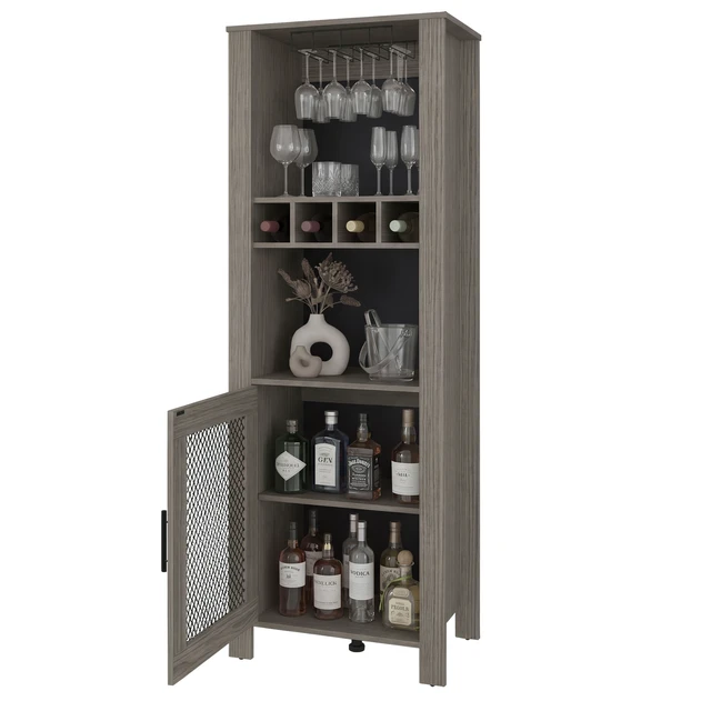 Alt view image 3 of 7 - Westmont Bar Cabinet with Wine Storage, Liquor Cabinet with Glass Rack and Shelves for Bar, Gray Wash, Particle Board