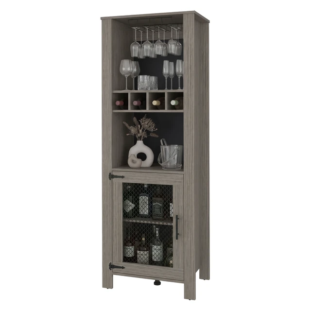 Alt view image 7 of 7 - Westmont Bar Cabinet with Wine Storage, Liquor Cabinet with Glass Rack and Shelves for Bar, Gray Wash, Particle Board