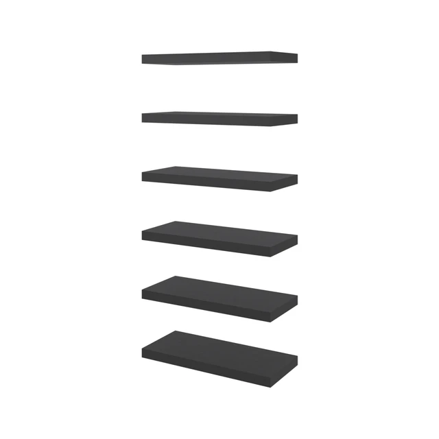 Alt view image 3 of 7 - Phoenix 6 Piece Floating Wall Shelves Set, Wood Wall Mounted Display Shelves for Decor and Storage, Wenge, Particle