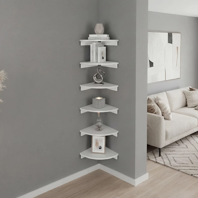 Main image of Georgia 6 Piece Corner Floating Wall Shelves Set, Wood Wall Mounted Display Shelves for Decor and Storage, White