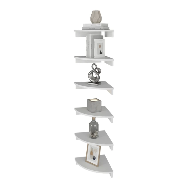 Alt view image 3 of 7 - Georgia 6 Piece Corner Floating Wall Shelves Set, Wood Wall Mounted Display Shelves for Decor and Storage, White