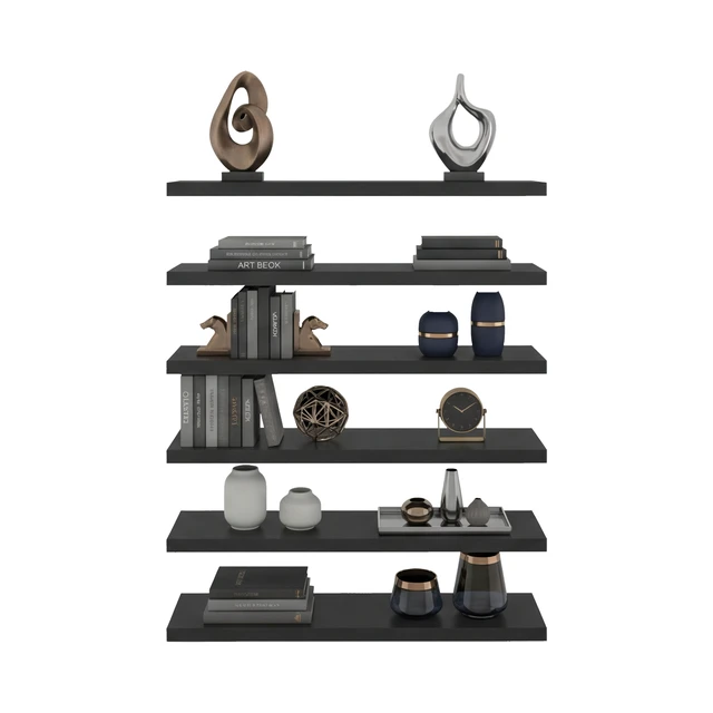 Alt view image 3 of 7 - 6 Piece Floating Wall Shelves Set, Wood Wall Mounted Display Shelves for Decor and Storage, Wenge, Particle Board