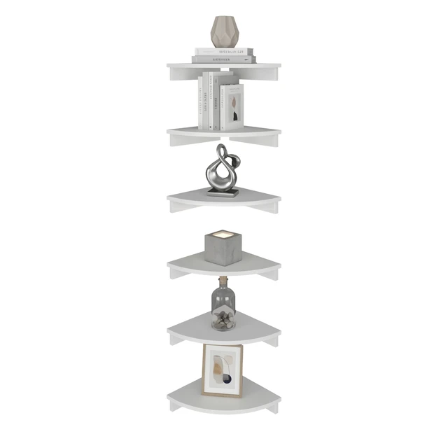 Alt view image 2 of 7 - Georgia 6 Piece Corner Floating Wall Shelves Set, Wood Wall Mounted Display Shelves for Decor and Storage, White