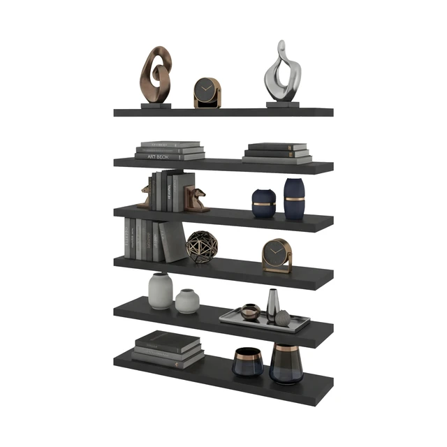 Alt view image 7 of 7 - 6 Piece Floating Wall Shelves Set, Wood Wall Mounted Display Shelves for Decor and Storage, Wenge, Particle Board