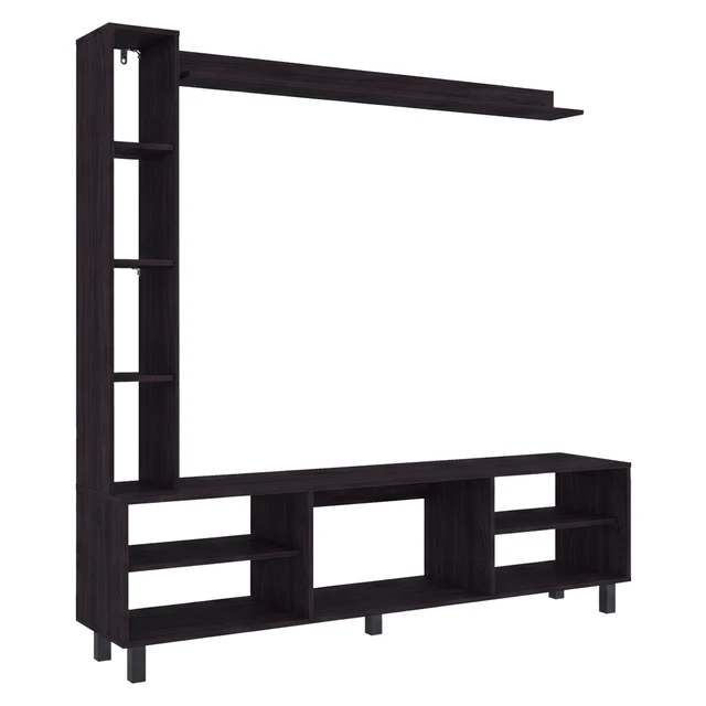 Alt view image 2 of 7 - Scio TV Stand with Open Shelves and Storage for Tvs, Wenge, Particle Board, Display Shelving Etageres