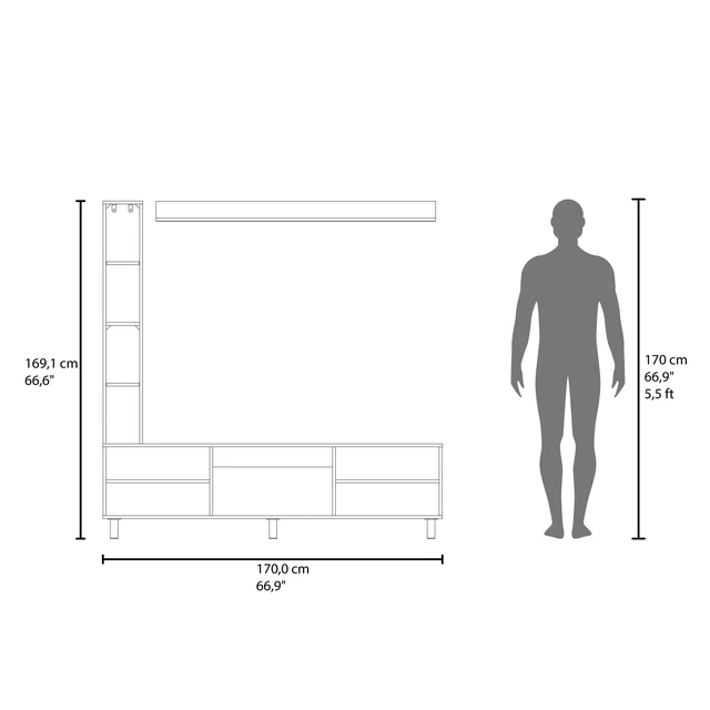Alt view image 5 of 7 - Scio TV Stand with Open Shelves and Storage for Tvs, Wenge, Particle Board, Display Shelving Etageres