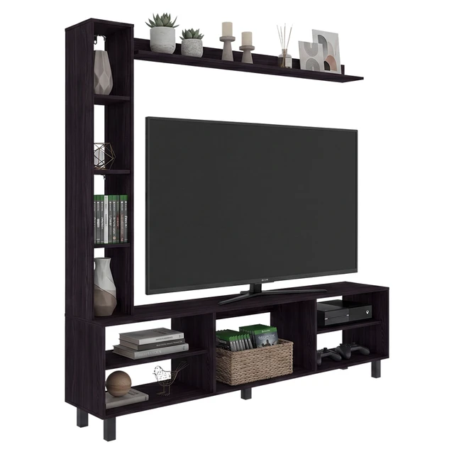Alt view image 6 of 7 - Scio TV Stand with Open Shelves and Storage for Tvs, Wenge, Particle Board, Display Shelving Etageres
