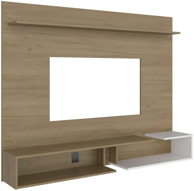 Alt view image 2 of 7 - Colorado Wall Mounted TV Panel with Floating Media Console and Open Storage Shelves, Multi, Particle Board, Display