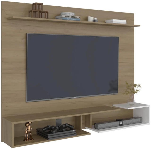 Alt view image 3 of 7 - Colorado Wall Mounted TV Panel with Floating Media Console and Open Storage Shelves, Multi, Particle Board, Display