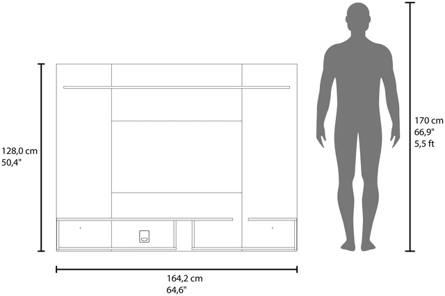 Alt view image 7 of 7 - Colorado Wall Mounted TV Panel with Floating Media Console and Open Storage Shelves, Multi, Particle Board, Display