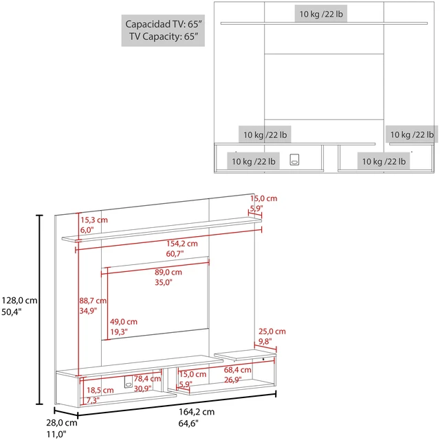Alt view image 6 of 7 - Colorado Wall Mounted TV Panel with Floating Media Console and Open Storage Shelves, Multi, Particle Board, Display