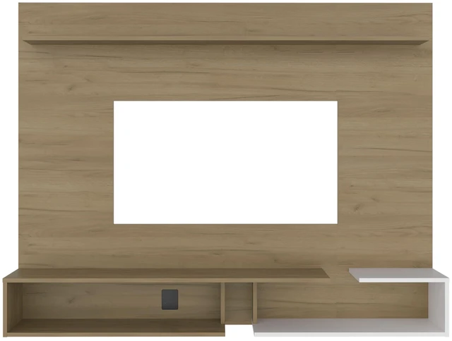 Alt view image 5 of 7 - Colorado Wall Mounted TV Panel with Floating Media Console and Open Storage Shelves, Multi, Particle Board, Display