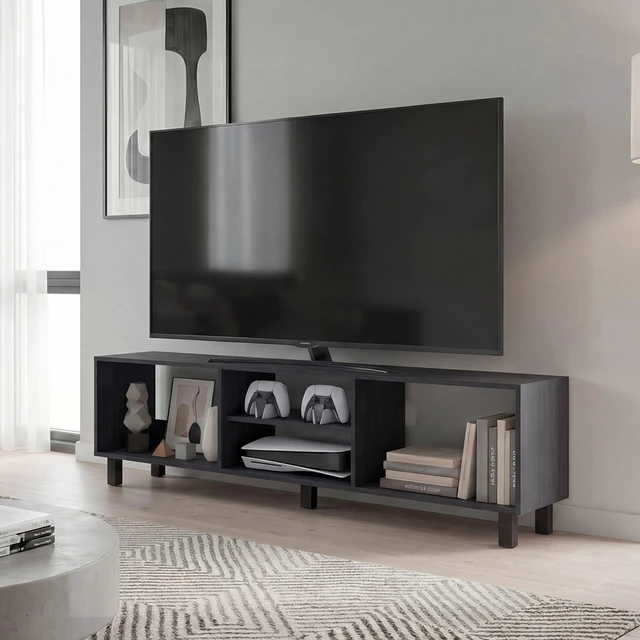 Main image of TV 70 Inch Stand with Open Storage Shelves, Media Console Entertainment Center for Living, Wenge, Particle Board