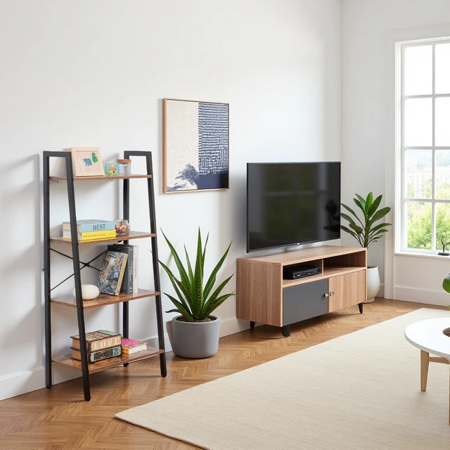 Alt view image 7 of 7 - 4 Tier Bookshelf, Freestanding Display Bookcase Storage Rack Shelf Plant Stand for Living, Brown, Wood and Metal