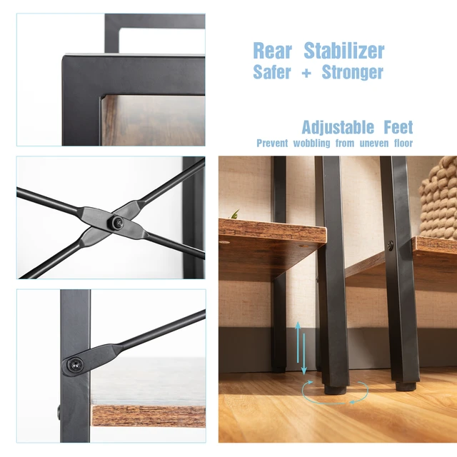 Alt view image 3 of 7 - 4 Tier Bookshelf, Freestanding Display Bookcase Storage Rack Shelf Plant Stand for Living, Brown, Wood and Metal