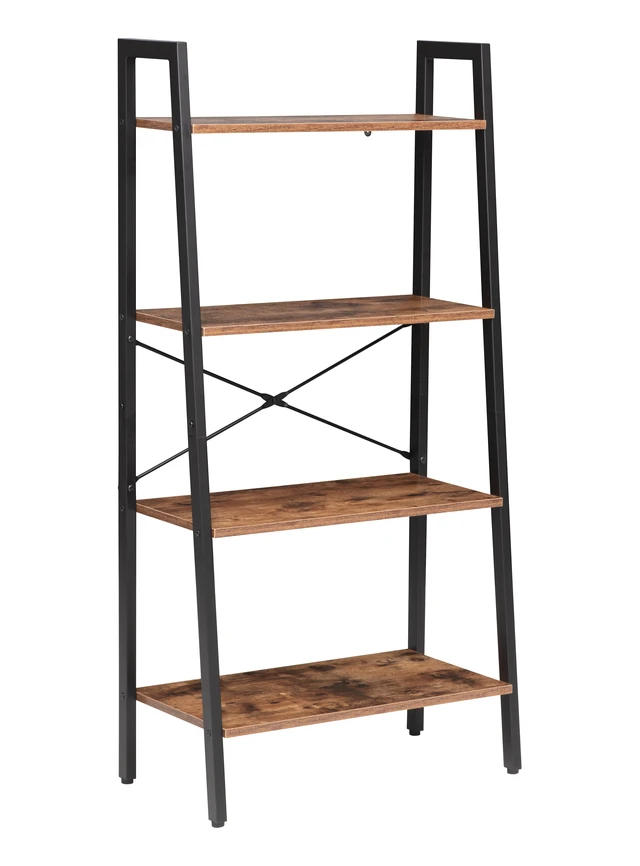 Alt view image 5 of 7 - 4 Tier Bookshelf, Freestanding Display Bookcase Storage Rack Shelf Plant Stand for Living, Brown, Wood and Metal