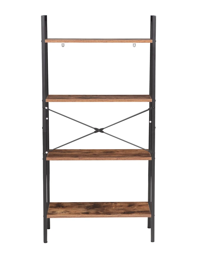 Alt view image 4 of 7 - 4 Tier Bookshelf, Freestanding Display Bookcase Storage Rack Shelf Plant Stand for Living, Brown, Wood and Metal
