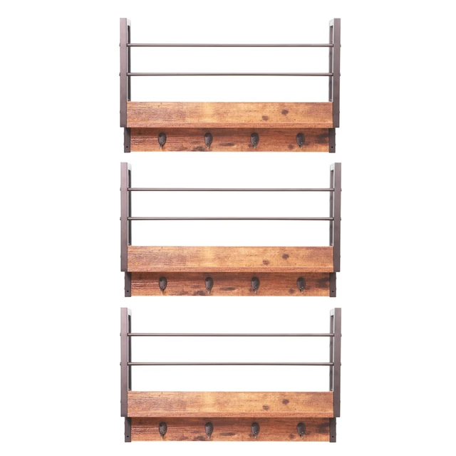 Alt view image 2 of 4 - Floating Book Shelf Coat Rack, Wall Mounted Storage Shelves with Coat Hooks Key Holder for Entryway Living Set, Deep