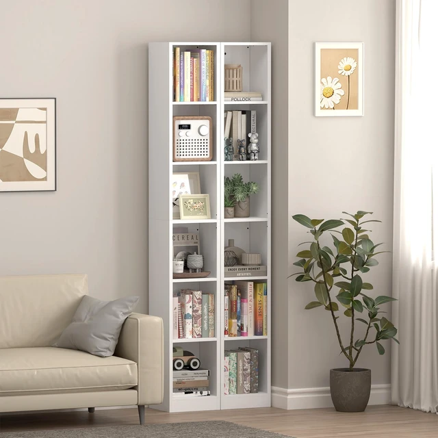 Main image of 6 Tier Metal Bookshelf, 12.01 Inch 10.24 Inch 78.35 Freestanding Open Storage Shelf with Anti Tip Kit for Books